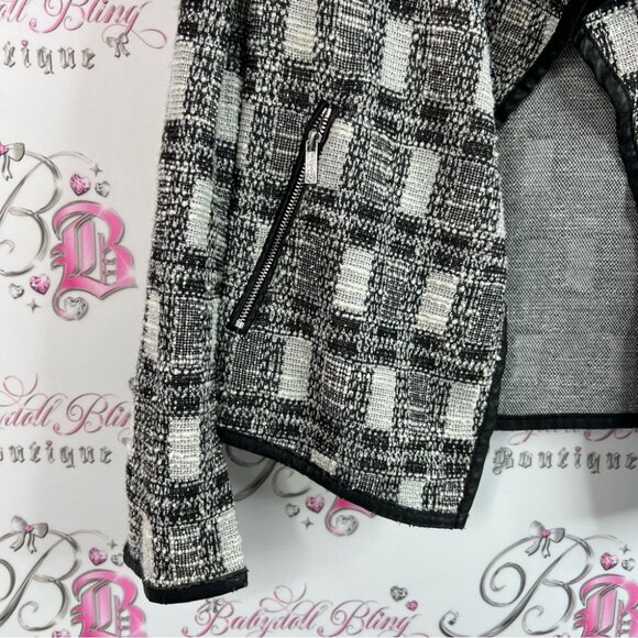 Calvin Klein blazer sweater cardigan tweed Black White Checkered sparkly - Picture 6 of 10